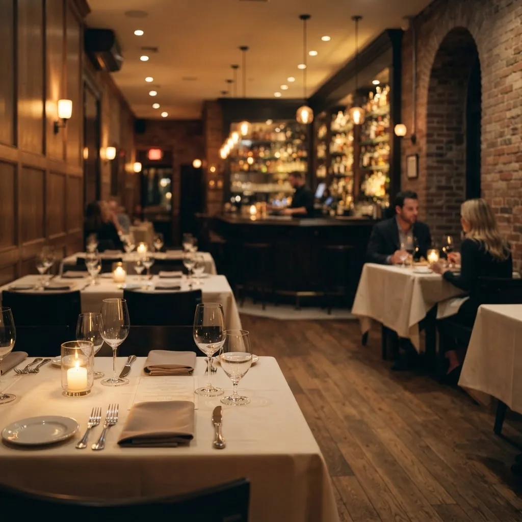 Mesa de autor con vino y velas en un restaurante aliado